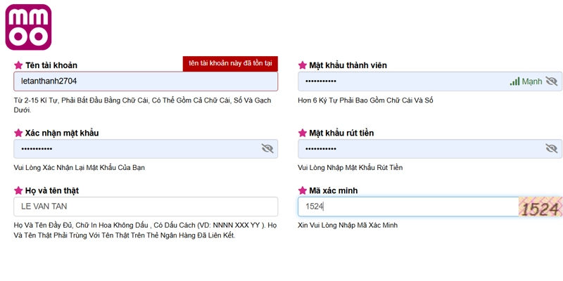Khách hàng cần phải cung cấp đủ thông tin cần thiết cho MMOO
